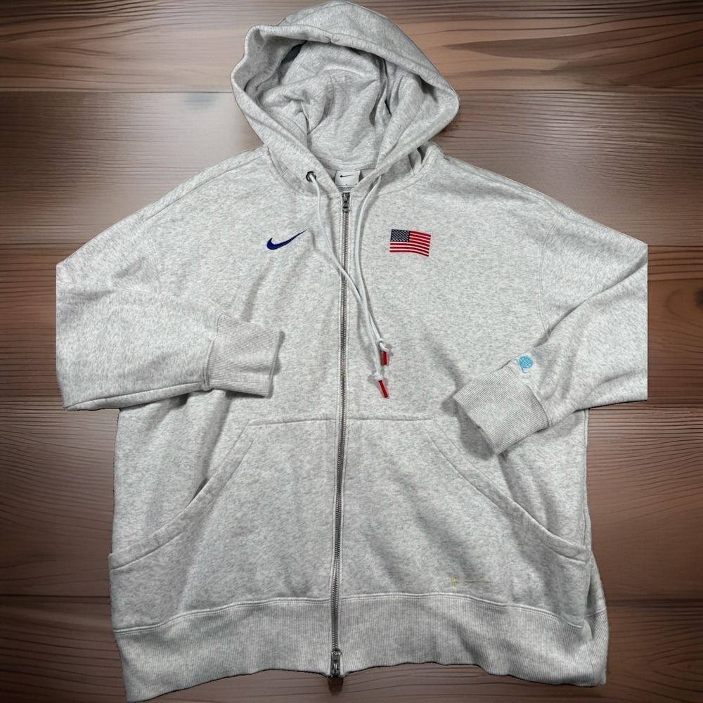 Nike USA Solo Swoosh Full Zip Hoodie Mens Large Gray Track Field CV0403-050
